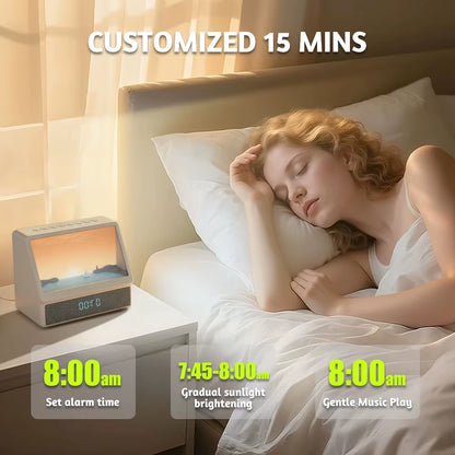 Bluetooth Sunrise Alarm Clock Table Light White Noise Wake up Light with 12 Sounds Dimmable Sleep Clock for Adults Kids Bedroom